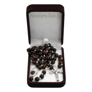 Różaniec z drewna sandałowego z Ziemią Świętą