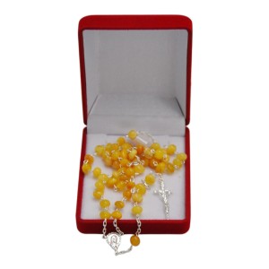 Różaniec z bursztynu bałtyckiego – jasny miodowy miodowo żółty , srebro 925