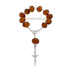 Dziesiątka różańca z bursztynu bałtyckiego – miodowa, srebro 925 -  7-8 g