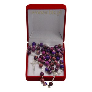 Różaniec srebrny z kamieniem cesarskiej purpury – elegancki różaniec + pudełeczko