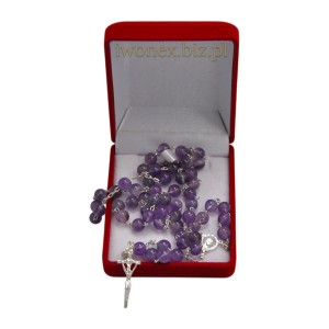 Różaniec ze srebrem ametyst jasny + pudełeczko