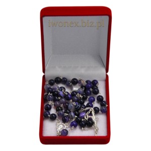 Różaniec z kamienia naturalnego agat wstęgowy ametystowy – elegancki różaniec  wykonany ręcznie