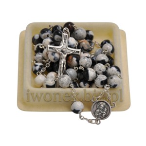 Różaniec Agat Ognisty Biały 8 mm – kamień naturalny, elegancki