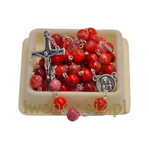 Różaniec z Kamienia Jubilerskiego I Naturalnego Agat Wstęgowy Czerwony - Naturalny Kamień iwonex.biz.p