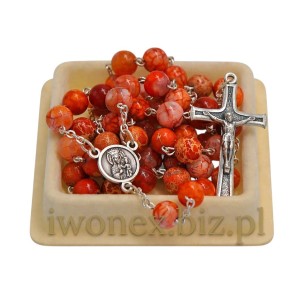 Różaniec z kamienia Agat Smocze Żyły Pomarańczowe Ręcznie wykonany Prezent