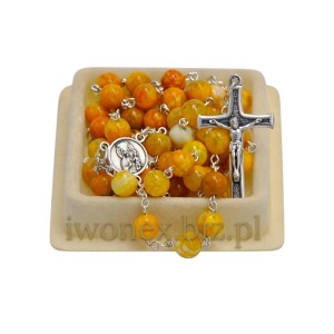 Różaniec z kamienia Agat Smocze Żyły Żółty Ręcznie wykonany Prezent