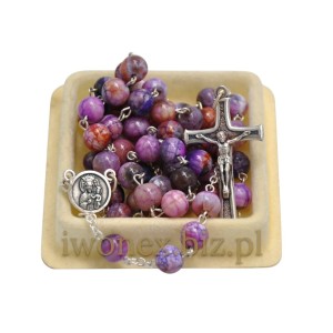 RÓŻANIEC Z KAMIENIA JUBILERSKIEGO AGAT SMOCZE ŻYŁY PURPUROWY