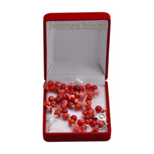 Różaniec ze srebrem kamień Smocze Żyły Czerwony- ręcznie wykonany