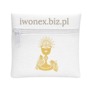 Etui na różaniec białe komunijne na zamek IHS