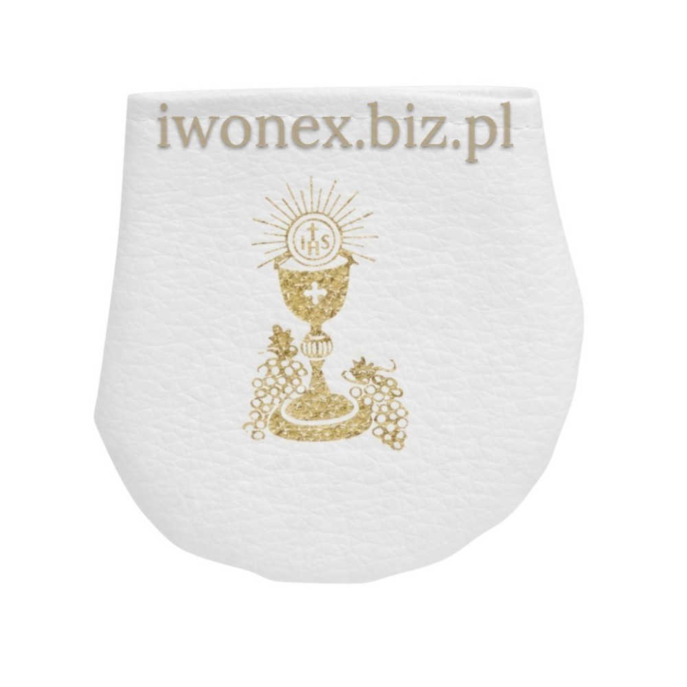 Etui na różaniec komunijne białe na rzep – komunijne, kielich IHS