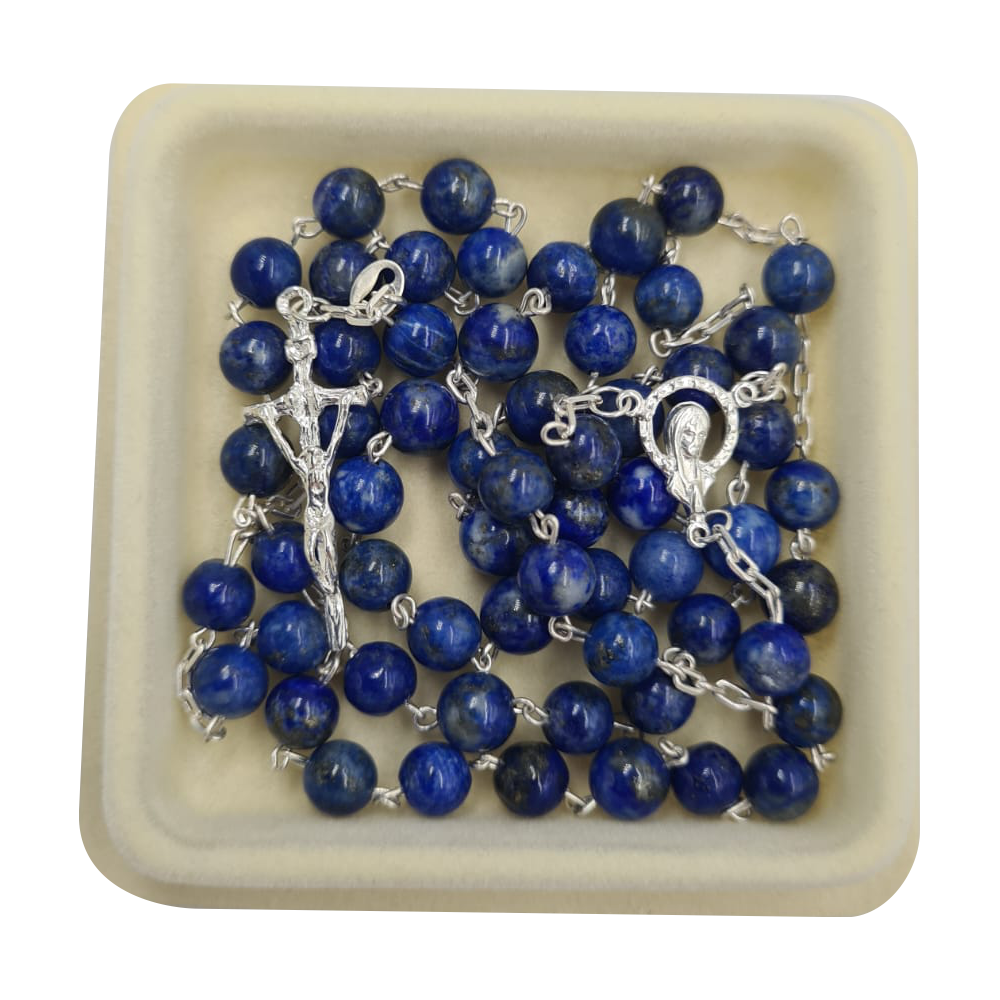 Różaniec z lapis lazuli na srebrze – elegancja i modlitwa